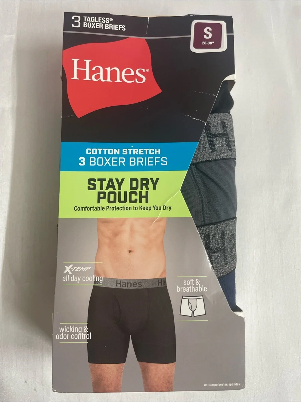 Hanes 3-Pack Boxer Briefs in Black, Gray &  Blue Size S